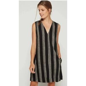 GAP Linen Blend Striped Sleeveless Shift Dress Black Gray Lightweight M